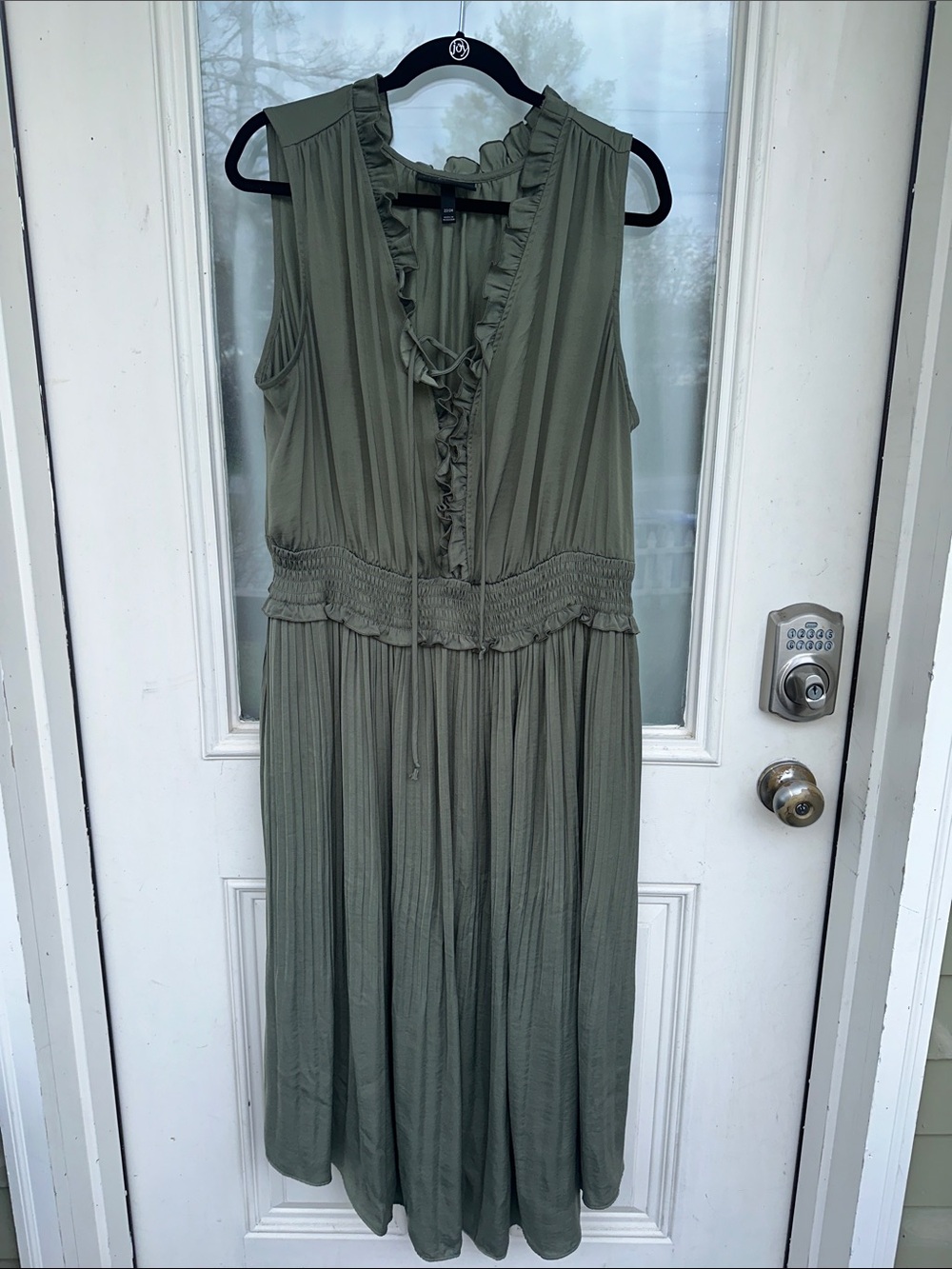 Like New Lane Bryant Olive Green Ruffle V-Neck Midi Dress (22/24)